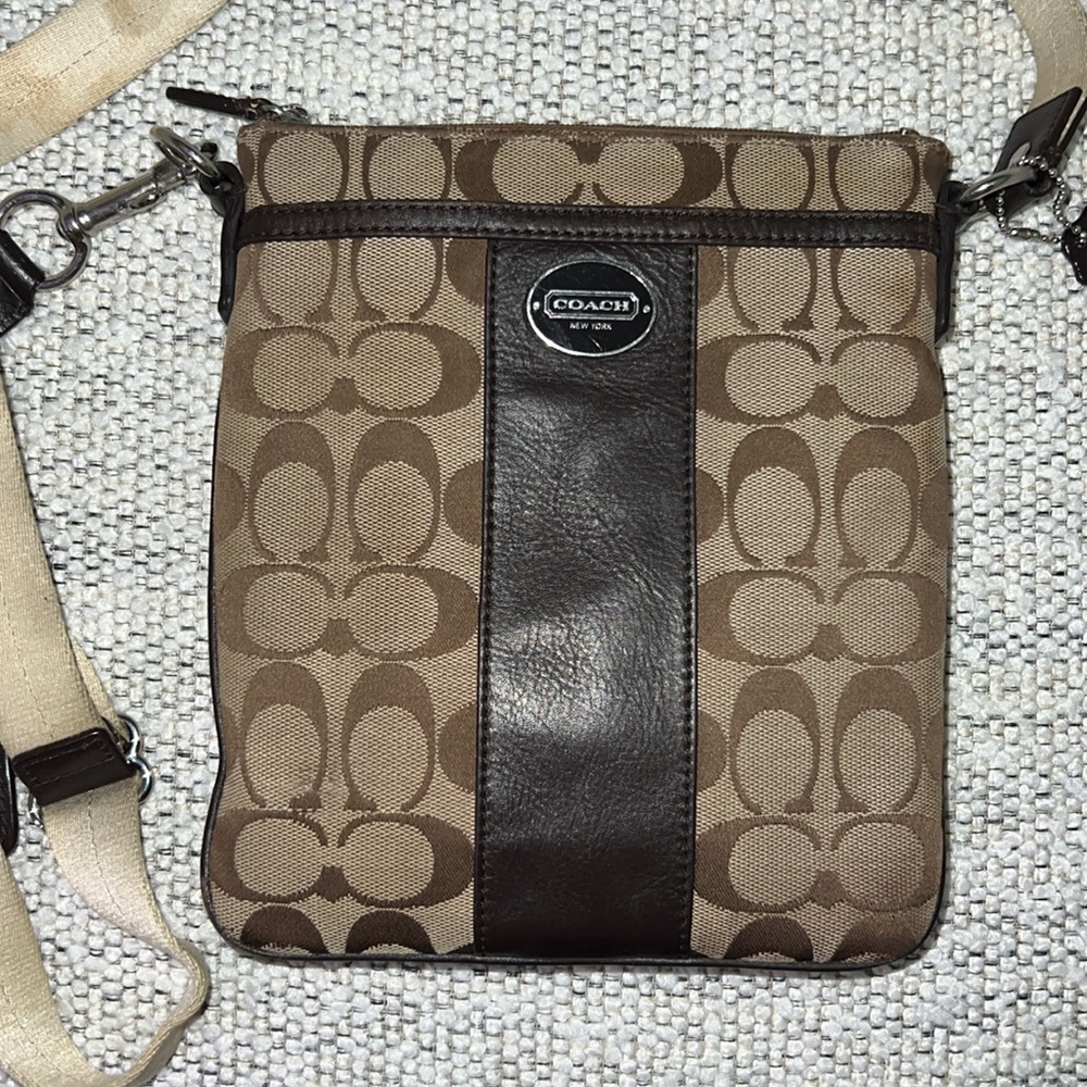 Coach Brown and Tan Print Crossbody Bag